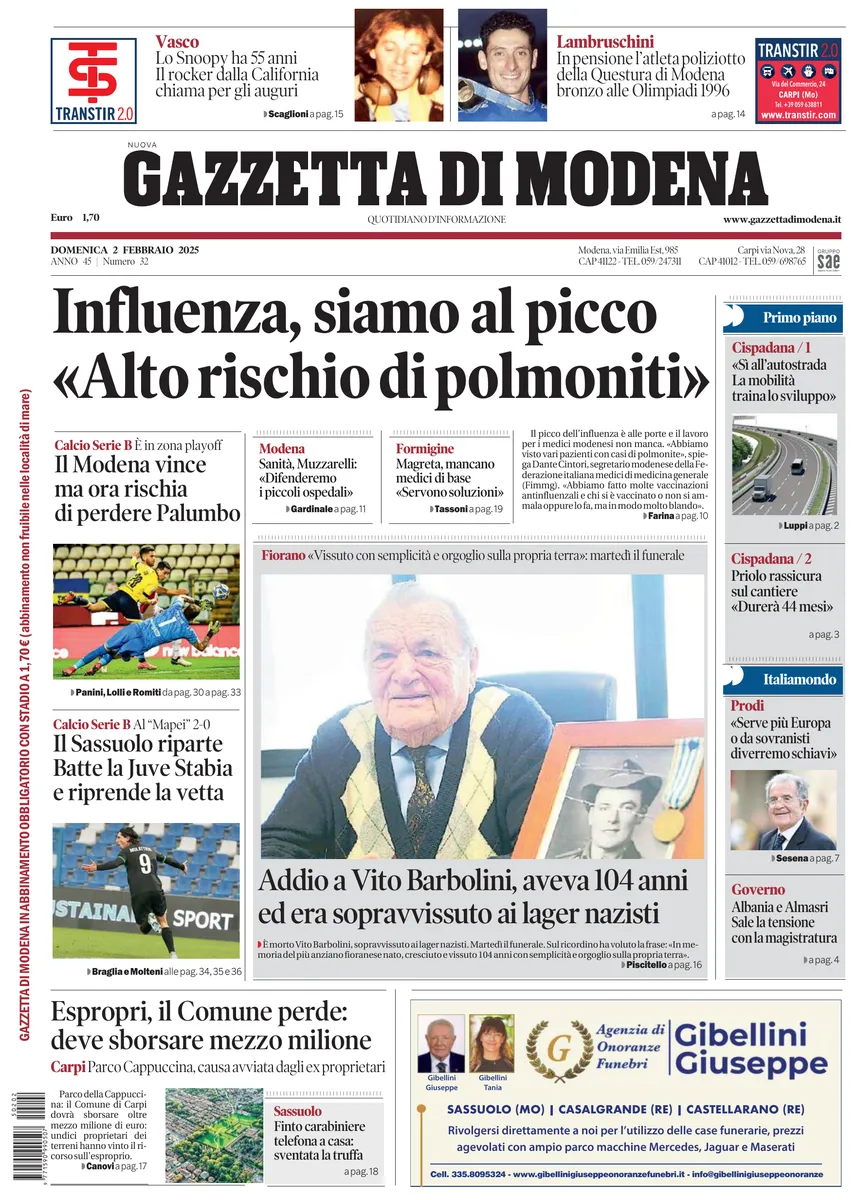 Prima-pagina-gazzetta di modena-oggi-edizione-del-2025-02-02